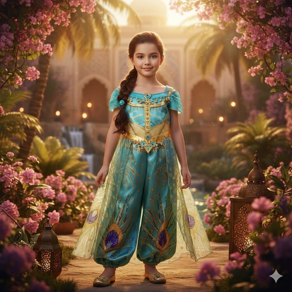 Official Disney Store Princess Jasmine Peacock Costume‎ - Teal & Gold - Size S